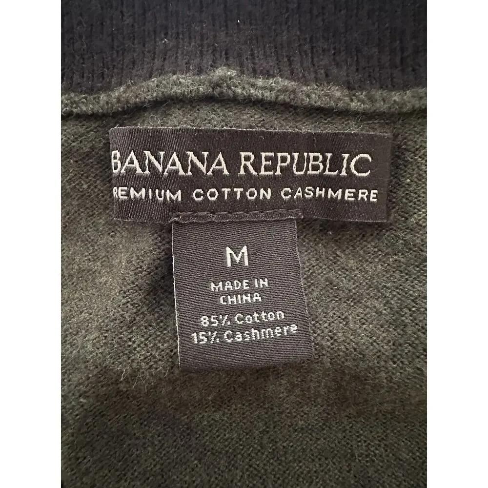 (Medium) Mens Banana Republic Cashmere Blend 1/4 Zip Sweatshirt Dark Green EUC